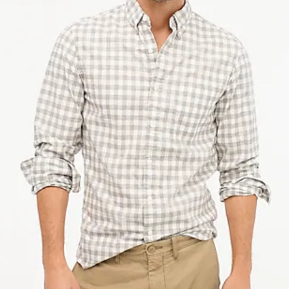 Slim Untucked Flex Washed Button Down Grey Gingham